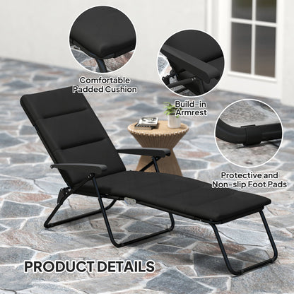 Foldable Lounge Chair, Reclining Patio Sun Lounger with 6-Position Adjustable Back, Blue and White