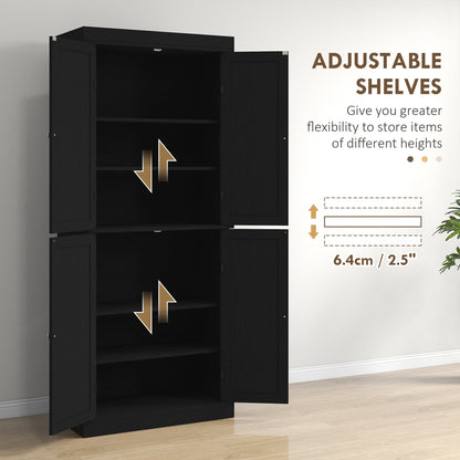 72.5" Freestanding Kitchen Pantry Cabinet with 4 Doors, Black
