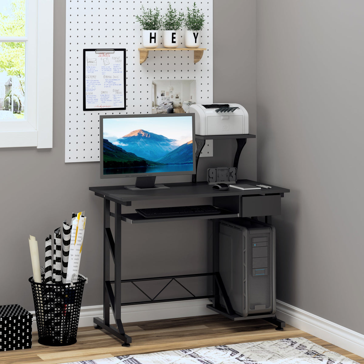 Indy Computer Desk with Keyboard Tray and Drawer-Black