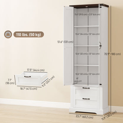 71" Tall Kitchen Pantry Cabinet, Farmhouse Kitchen Storage Cabinet with 2 Drawer and Adjustable Shelves, Black