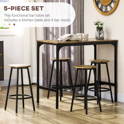 5-Piece Bar Table Set for 4, Industrial Counter Height Bar Table and Chairs for Kitchen, Dining Room, Grey