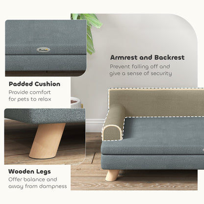 Elevated Dog Sofa Bed, Cat Couch with Cushion, Washable Cover, Wooden Legs, for Medium & Large Dogs, Dark Grey