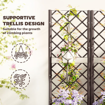 Raised Garden Bed with Trellis, Plastic Raised Flower Bed with Drainage Holes and Drain Plugs, 16" x 16" x 48"