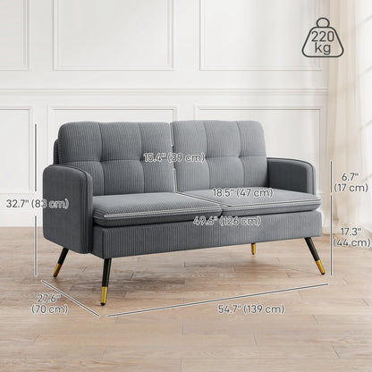 55" Loveseat Sofa, Linen Love Seat w/ S spring, Steel Legs and Button Tufting, Small Couch for Living Room, Dark Grey