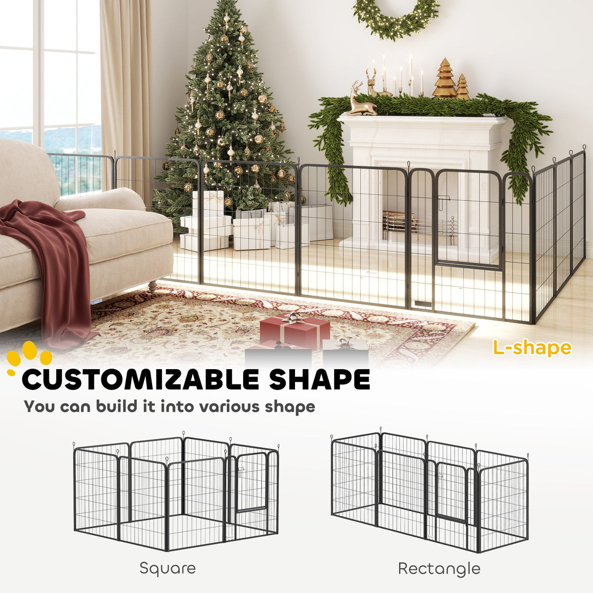 31.5" Dog Playpen Indoor Outdoor, Portable Foldable 8 Panels Pet Playpen with Door & Strap for Medium Dogs
