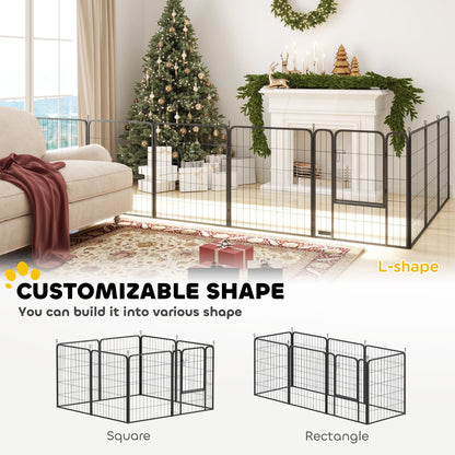31.5" Dog Playpen Indoor Outdoor, Portable Foldable 8 Panels Pet Playpen with Door & Strap for Medium Dogs