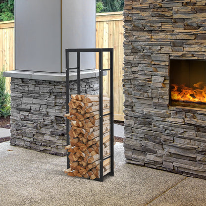 15.7" x 9.8" x 39.4" Firewood Rack Outdoor, Log Holder Fireplace Storage Rack with Handles and 220 lbs. Weight Capacity, Black