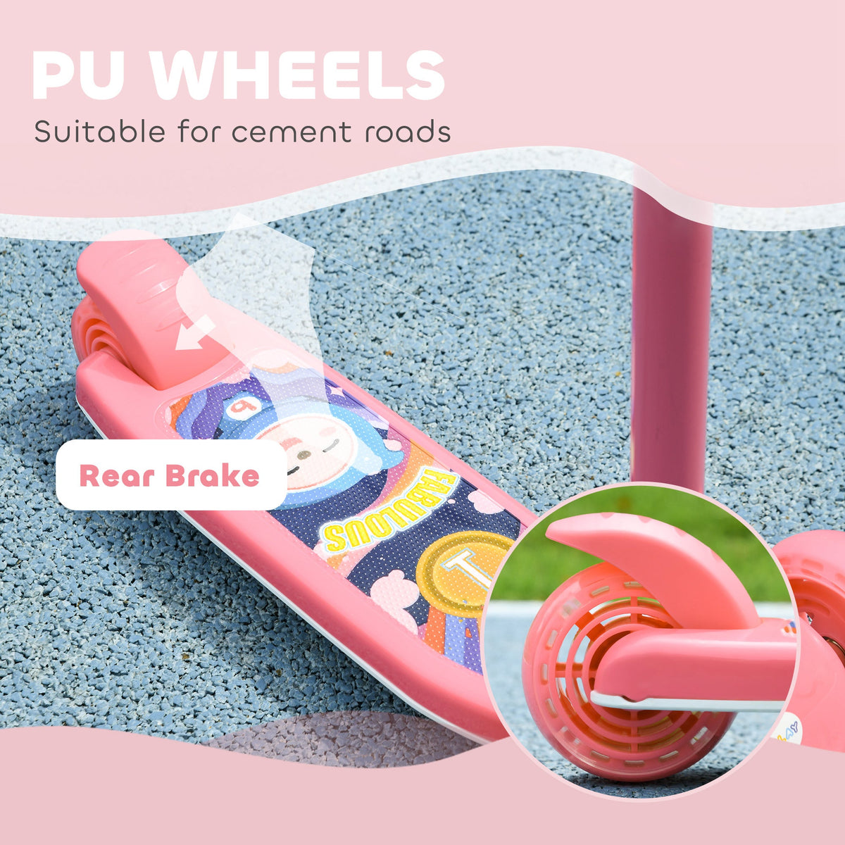 3 Wheel Kids Scooter, Toddler Kick Scooter with Adjustable Height, Rear-Fender Brake, LED Light, TPE Handlebar, Blue