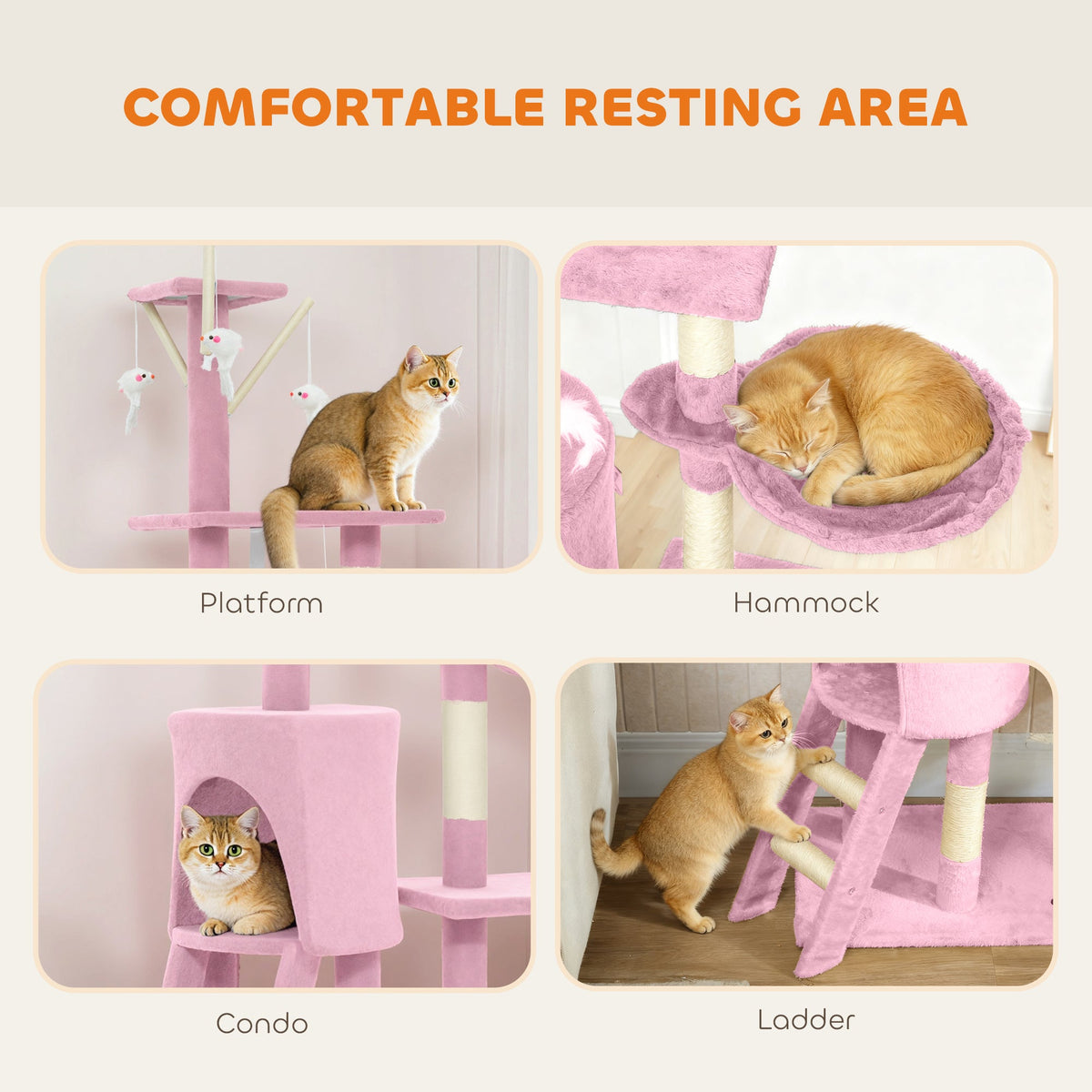 53" Cat Tree Tower, Kitten Activity Centre with Scratching Posts, Condo, Perches, Ladder, Hammock, Dangling Toys, Grey