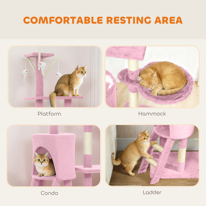 53" Cat Tree Tower, Kitten Activity Centre with Scratching Posts, Condo, Perches, Ladder, Hammock, Dangling Toys, Grey