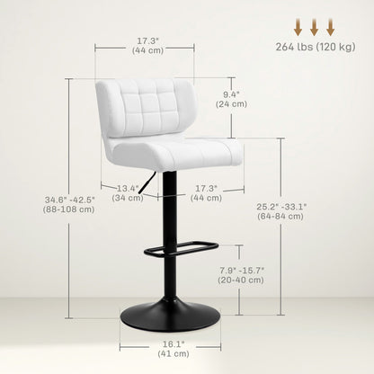 Swivel PU Leather Barstools Set of 2 Adjustable Bar Stools with Footrest Back for Kitchen Counter Dining Room Black