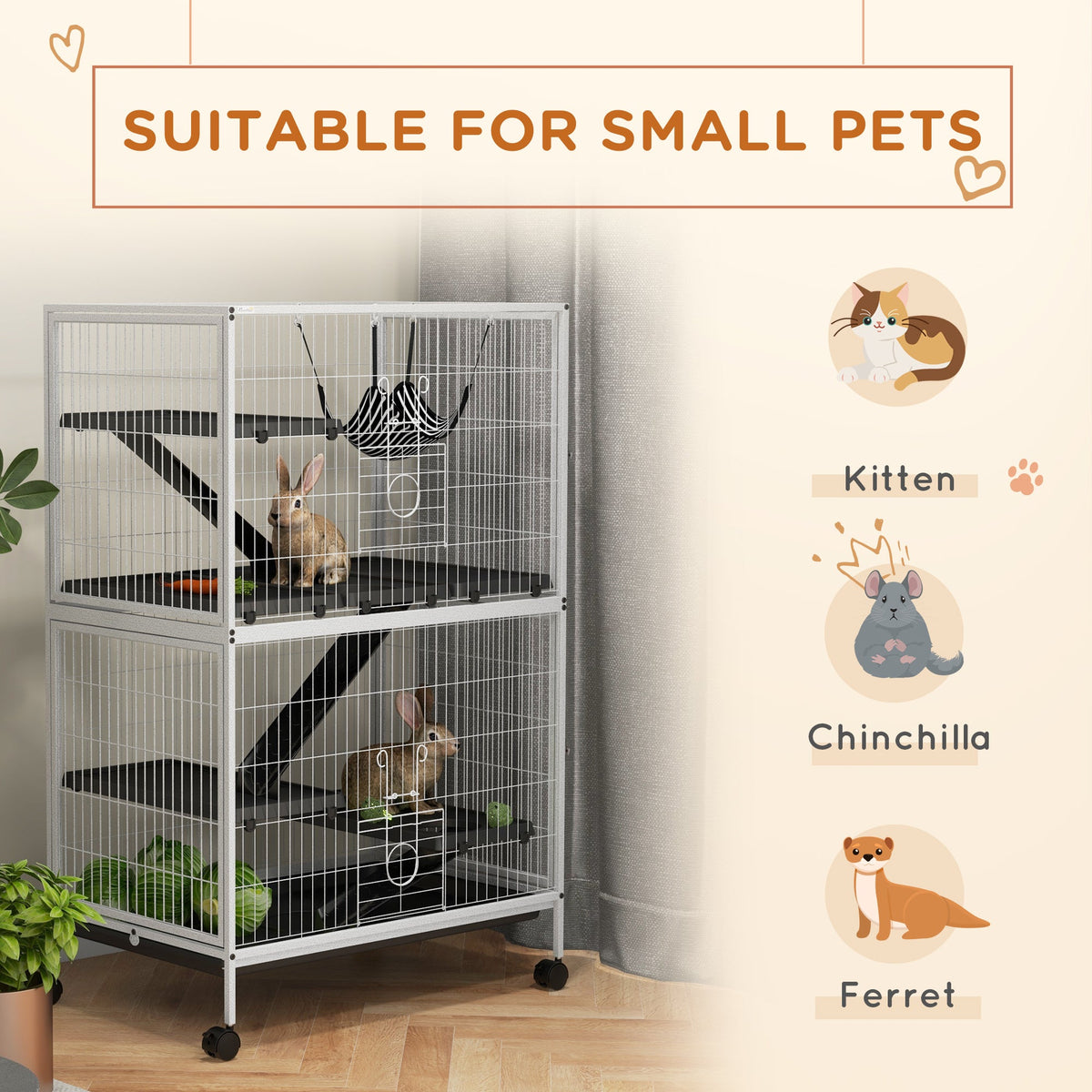 5-Tier Rolling Small Animal Cage, Deluxe Guinea Pig Cage, Ferret Cage for Mink Chinchilla Kitten Rabbit, Grey