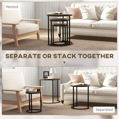 Nesting Tables Set of 3, Round Coffee Table, Stacking Side Tables with Steel Frame for Living Room