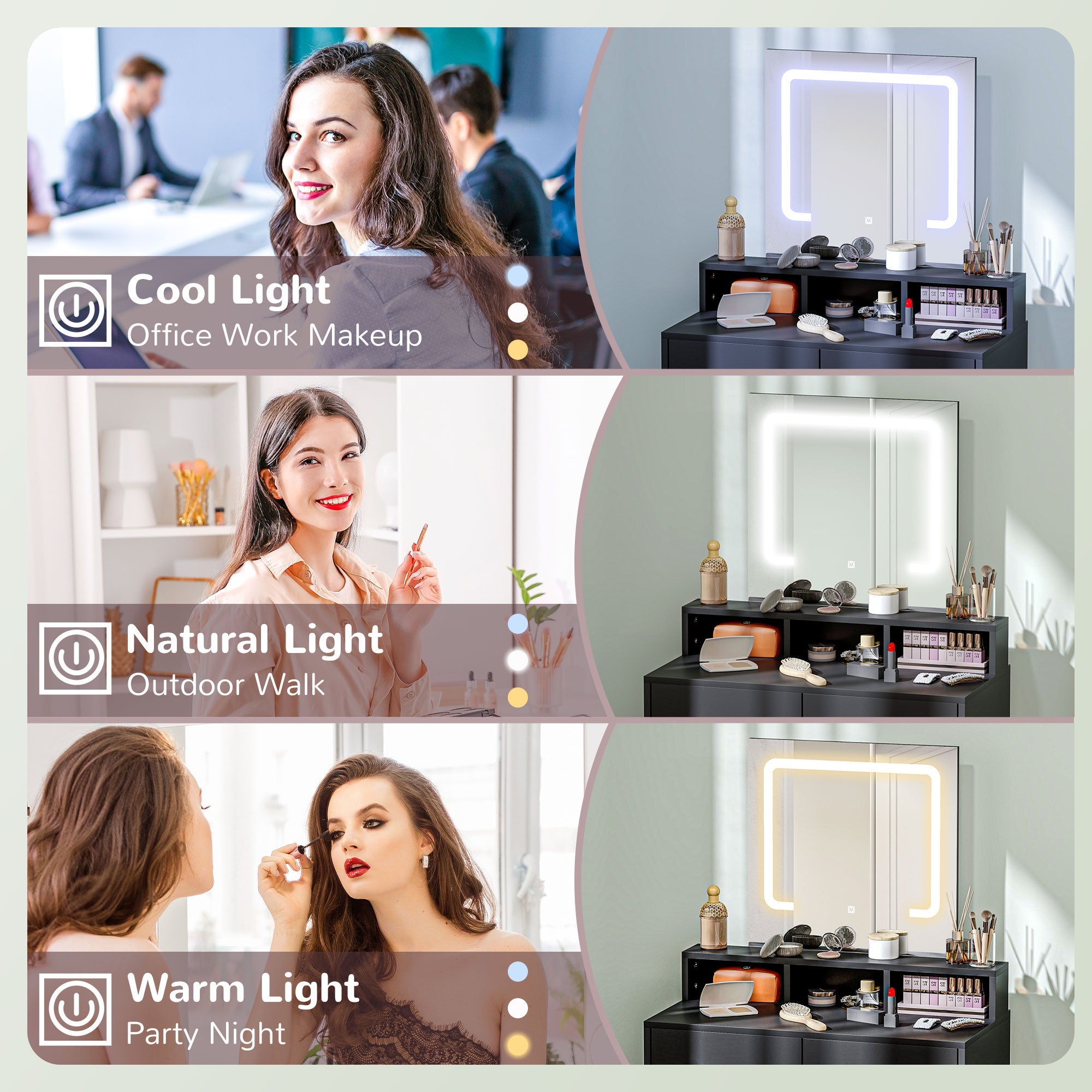 Zee Makeup Vanity Desk with LED Lights-Black