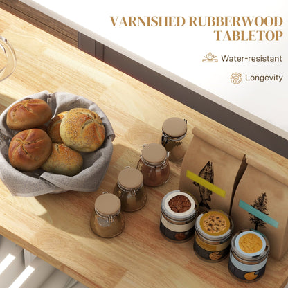 Kitchen Island with Storage, Rolling Trolley Cart with Rubber Wood Top, Spice Rack, Towel Rack, Brown Oak