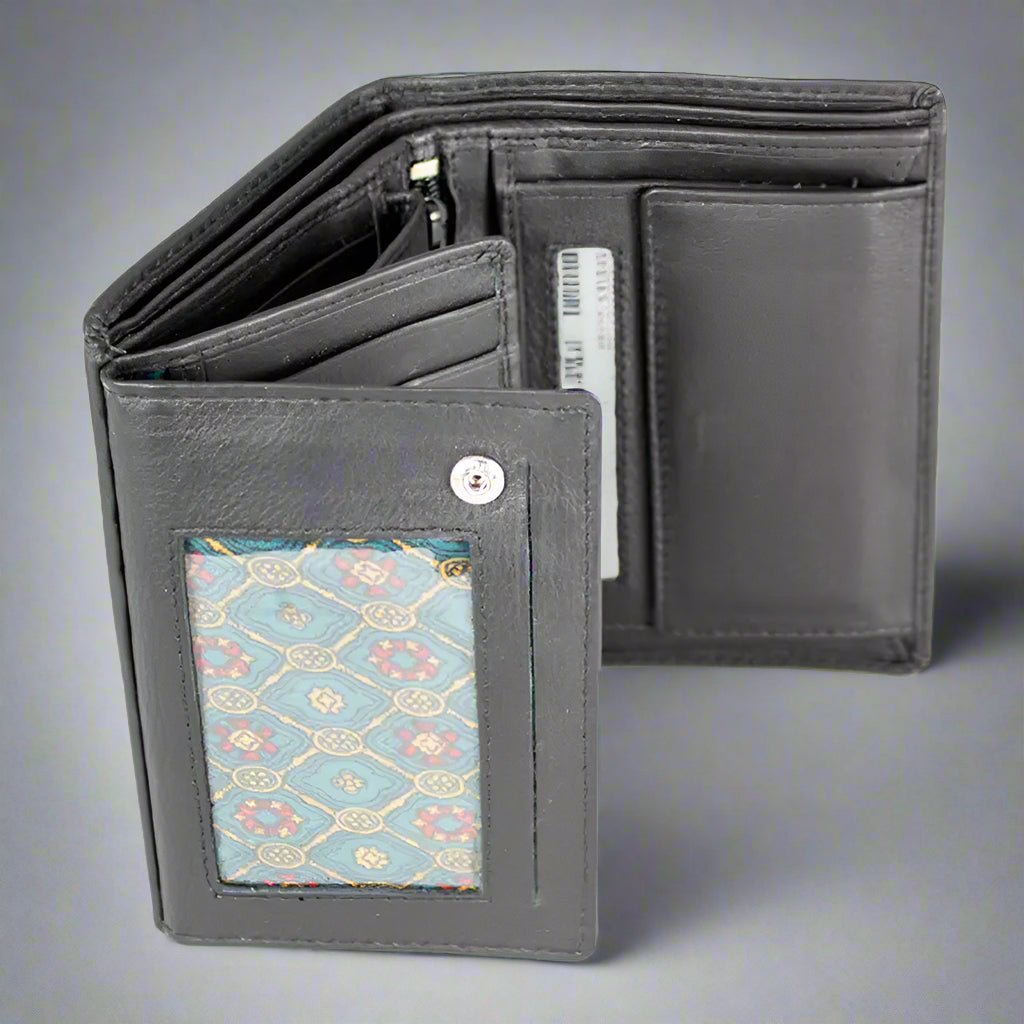 JBG International Men's Snap Close Flip Trifold Leather Wallet