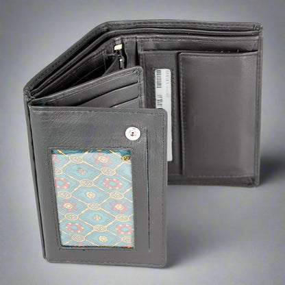 JBG International Men's Snap Close Flip Trifold Leather Wallet