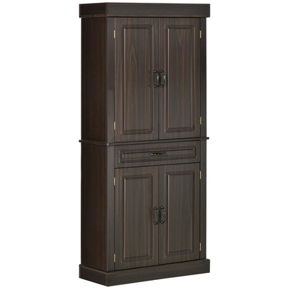 71" Freestanding Kitchen Pantry with 4 Doors and 2 Cabinets, Tall Storage Cabinet for Kitchen, Distressed Black