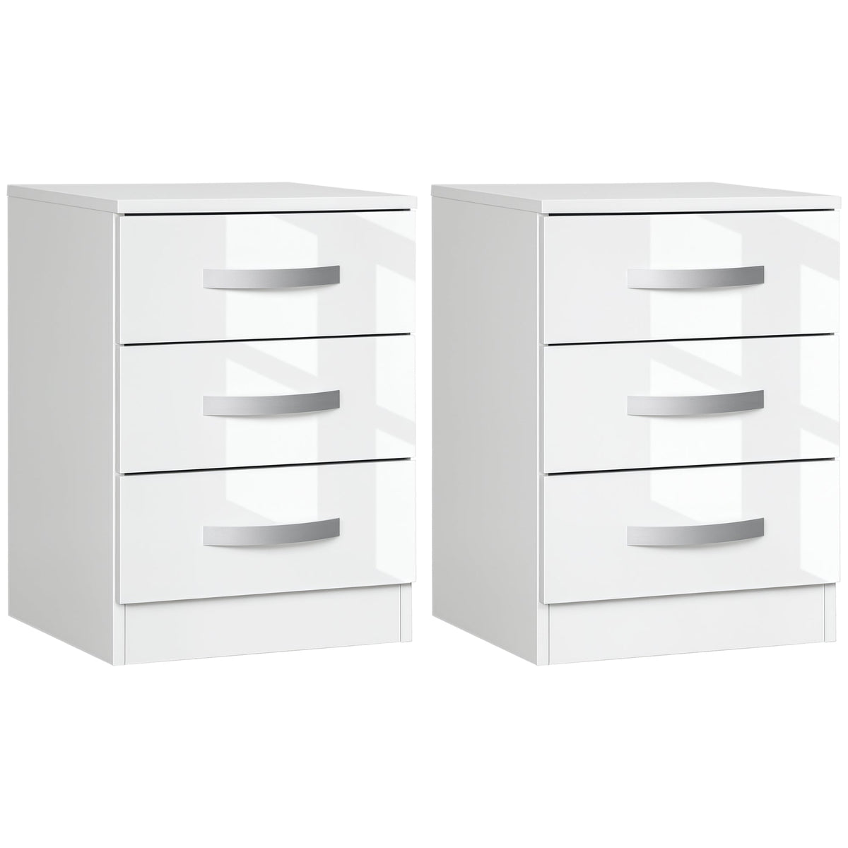 Bedside Table Set of 2, Modern Nightstand with Drawers and High Gloss Fronts, Night Table for Bedroom, Black