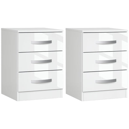 Bedside Table Set of 2, Modern Nightstand with Drawers and High Gloss Fronts, Night Table for Bedroom, Black