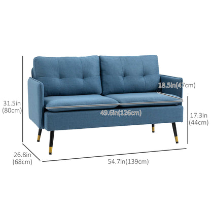 55" Loveseat Sofa, Linen Love Seat w/ S spring, Steel Legs and Button Tufting, Small Couch for Living Room, Dark Grey