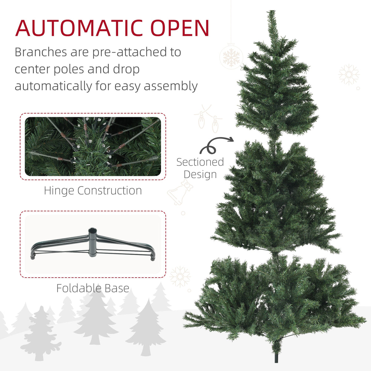 6ft Artificial Christmas Trees with Auto Open and Steel Base, Green