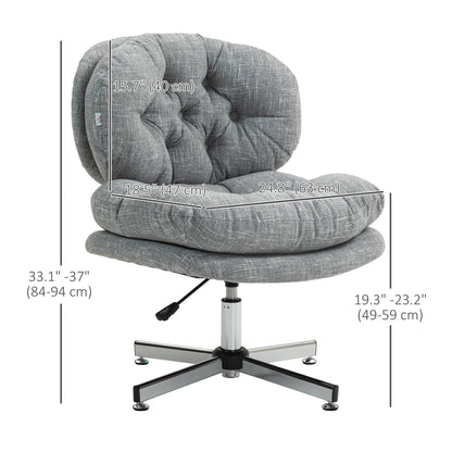Computer Desk Chair, Armless Office Chair with Wide Padded Seat and Adjustable Height, Cream White