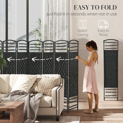 4 Panel Folding Room Divider, Portable Privacy Screen, Wave Fiber Room Partition for Home Office, Black