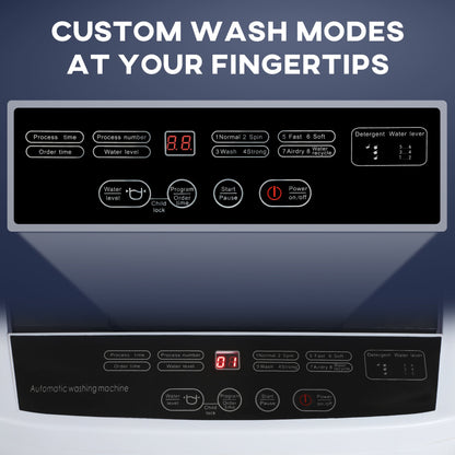 Compact Washer, Portable Washing Machine, Full Automatic Washer with 8 Programs and 6 Water Levels, White