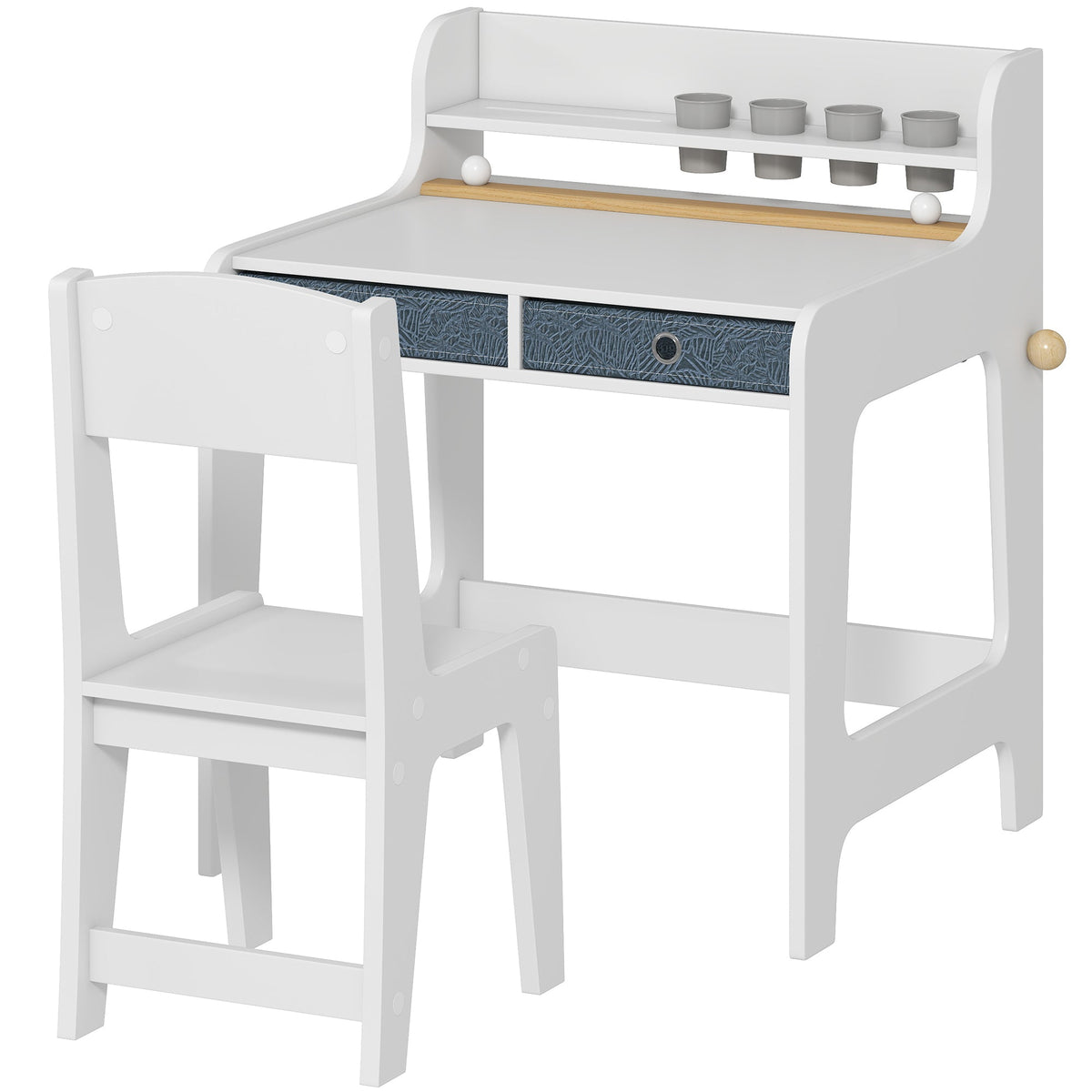 Kids Study Table and Chair Set, Art Desk and Chair Set with Storage Shelf and Drawers for 3-8 Year Old