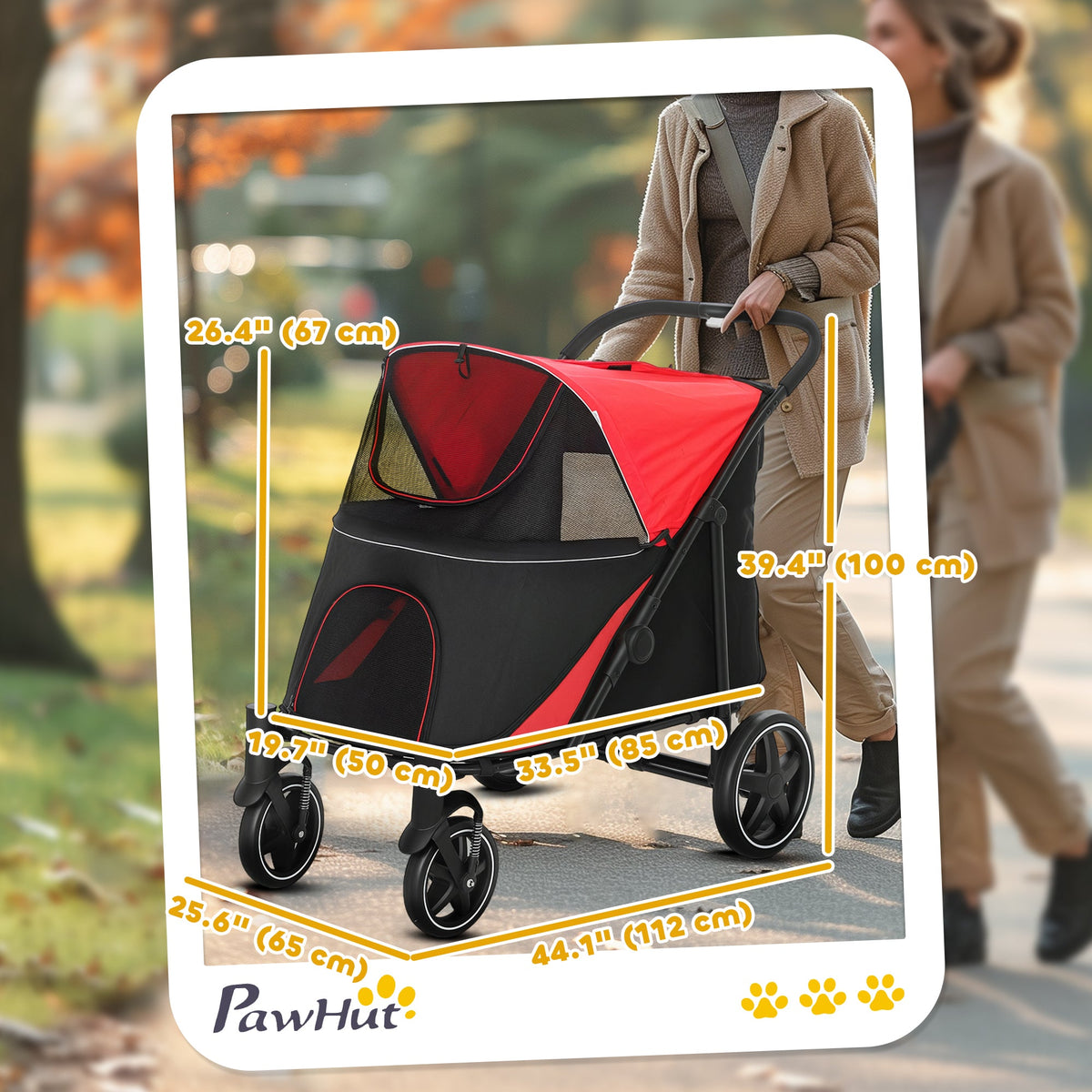 Foldable Pet Stroller with Universal Front Wheels, Shock Absorber, Dog Cat Carriage for Large & Medium Dogs, Black