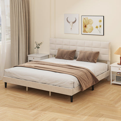 Harper King Size Bed Frame with Upholstered Headboard-Cream White