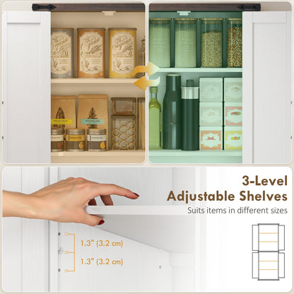 72" Pantry Cabinet, Farmhouse Freestanding Kitchen Storage Cabinet with Adjustable Shelves for Dining Room, Black
