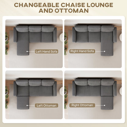 Sectional Sofa, L Shaped Couch, with Changeable Chaise or Ottoman, Dark Grey