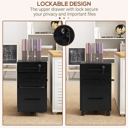 Lockable Vertical File Cabinet with Lock, 3 Drawer Filing Cabinet with Hanging Bars for Letter and A4 Size, Black