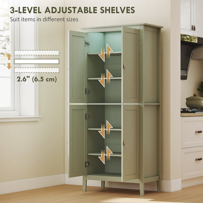 69.5" Tall Kitchen Pantry Storage Cabinet with Motion Sensor LED Light, Modern Kitchen Pantry Cabinet, Green
