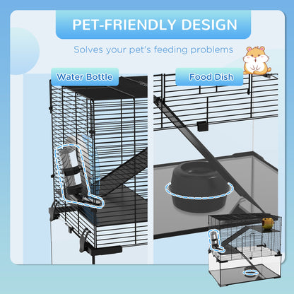 Hamster Cage, Gerbil Cage with Glass Basin for Small Hamsters, Black