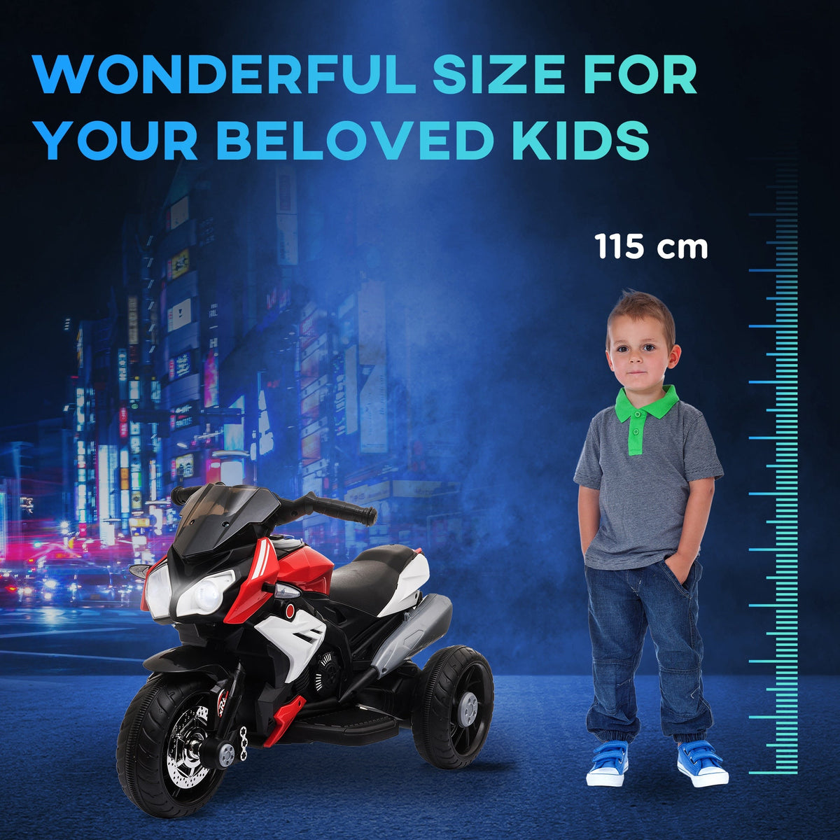 Kids Electric Motorcycle Ride-On Toy with 3 Wheels, Music, Horn, Lights, Black