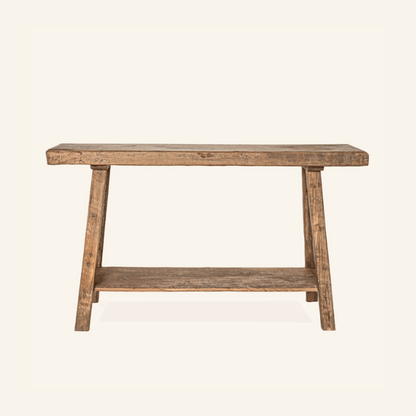 Console artisan en teck recyclé avec tablette