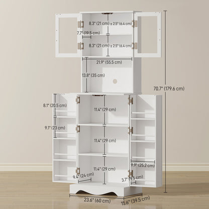71" Kitchen Pantry Cabinet, Freestanding Kitchen Hutch with 8 Door Shelves, Adjustable Shelf and Acrylic Doors, Black