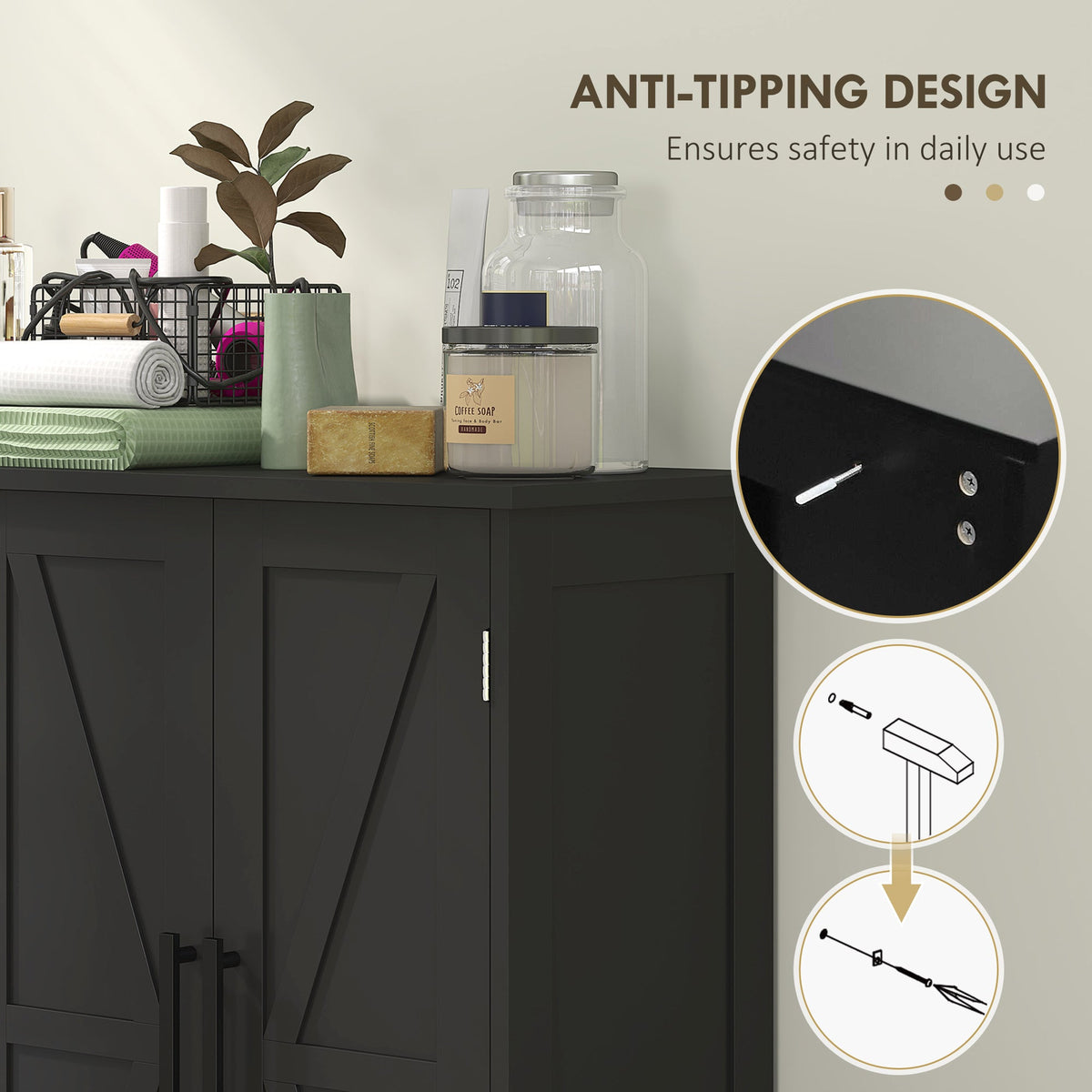 Bathroom Floor Cabinet, Farmhouse Bathroom Storage Cabinet with Adjustable Shelf, Black