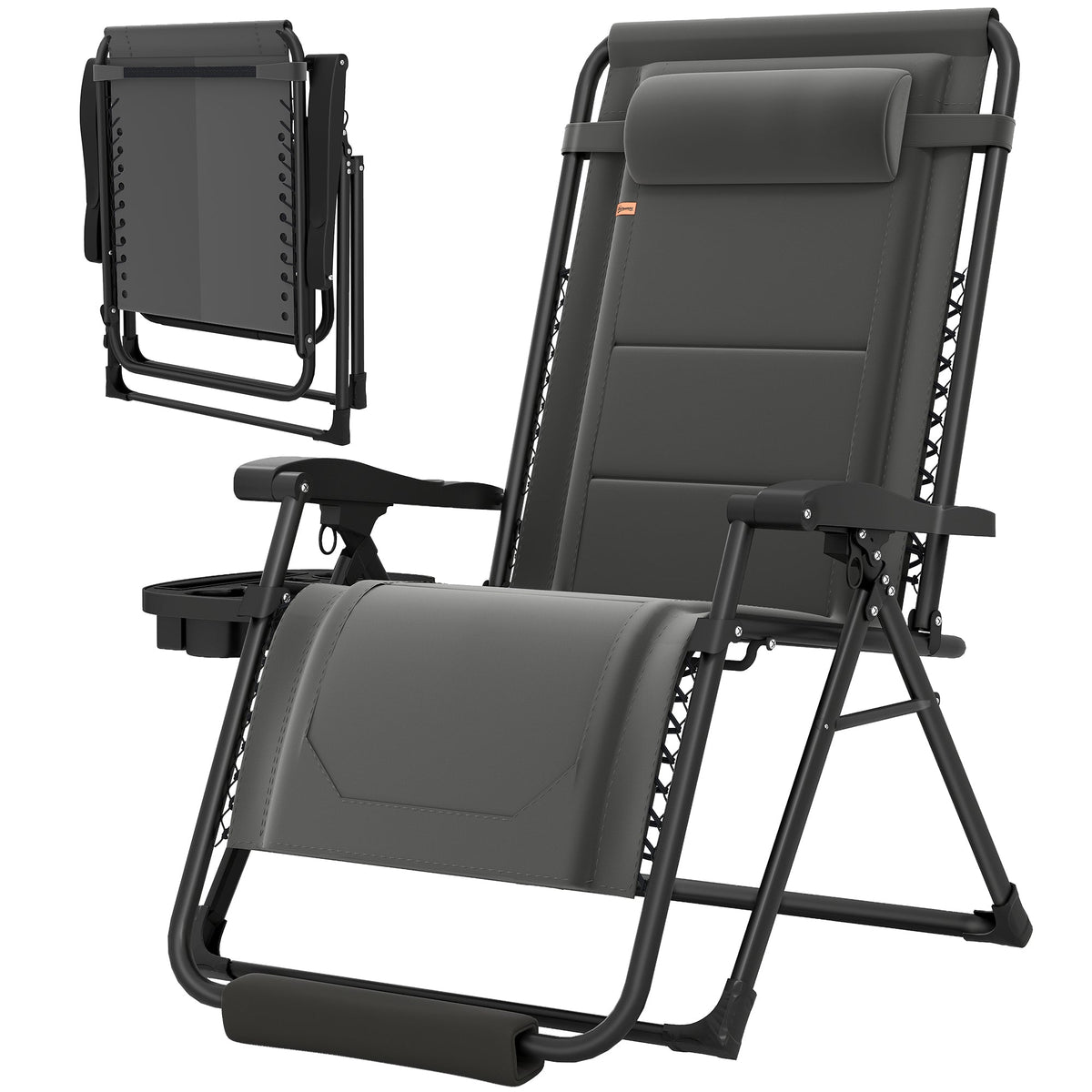Zero Gravity Chair, Reclining Outdoor Lounger Chair with Cup Holder, 400 LBS Capacity, Black