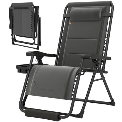 Zero Gravity Chair, Reclining Outdoor Lounger Chair with Cup Holder, 400 LBS Capacity, Black