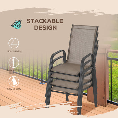 Set of 4 Outdoor Dining Chairs, Heavy Duty Stackable Patio Dining Set with Armrests for Balcony Garden, Brown and Black