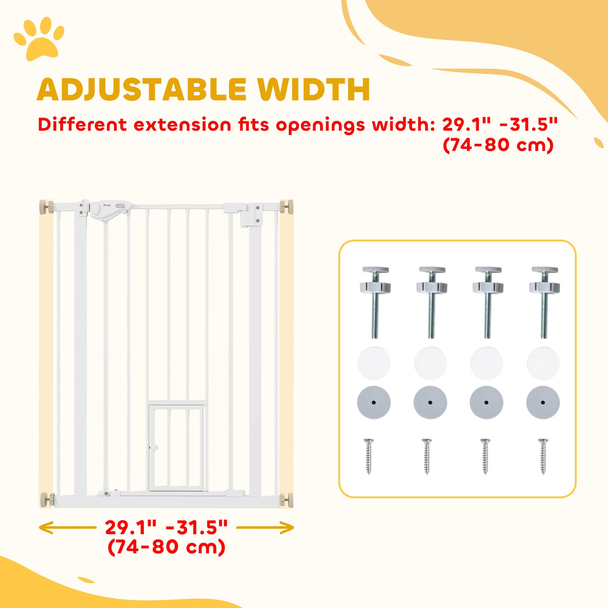 36" Easy Open Indoor Dog Gates for Doorways, House, Stair - White