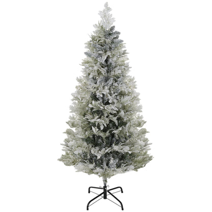 6 Feet Pencil Snow Flocked Artificial Christmas Tree with 517 Realistic Cypress Branches, Auto Open, Green