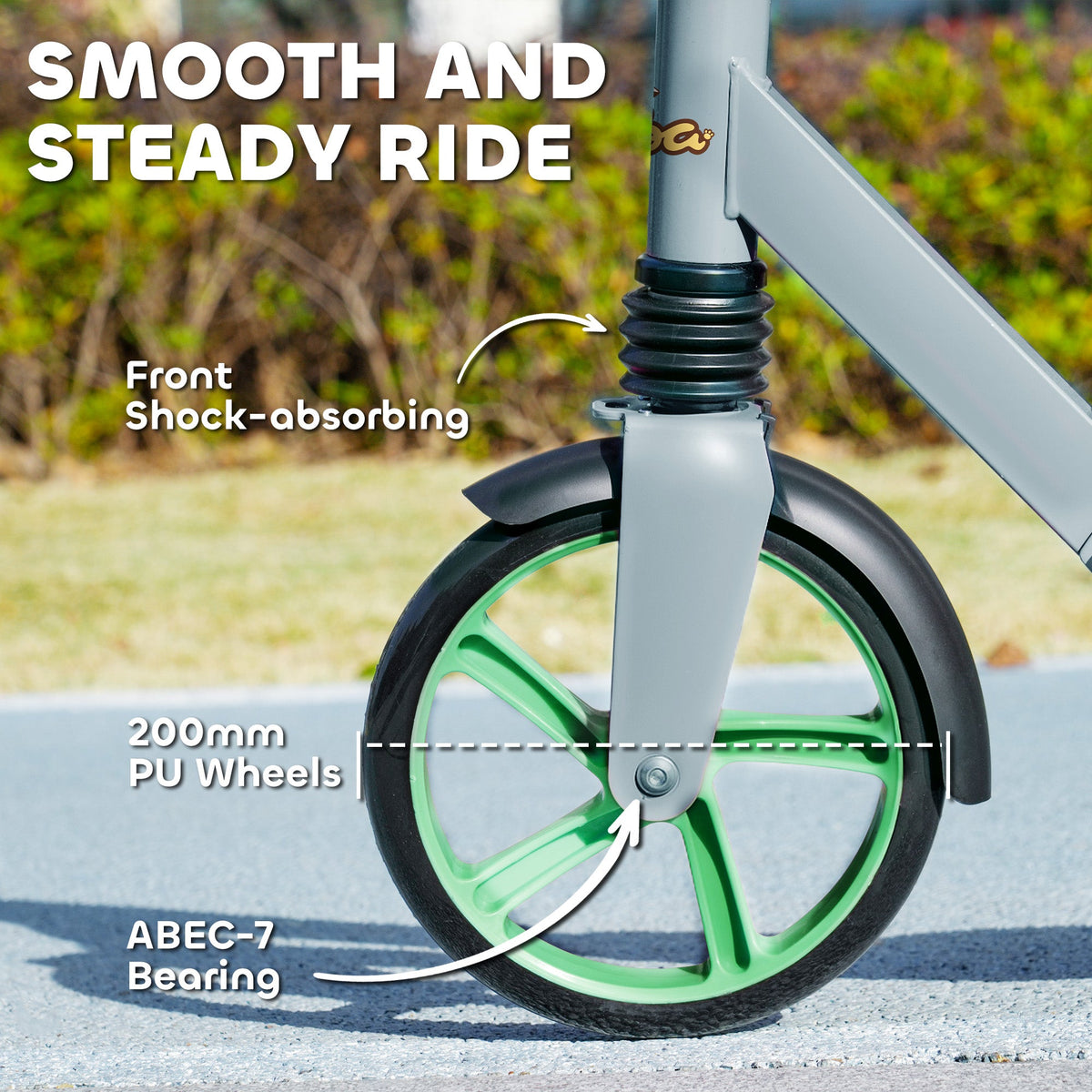 Kick Scooter for Kids Ages 6-12 with Adjustable Height, Rear-Fender Brake, 200mm Big Wheel, Foldable Design, Green