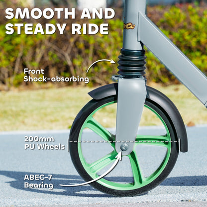 Kick Scooter for Kids Ages 6-12 with Adjustable Height, Rear-Fender Brake, 200mm Big Wheel, Foldable Design, Green