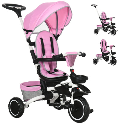 Tricycle for Toddler 6-in-1 Kids Trike, Foldable Converts Stroller to Baby Push Bike, Adjustable Backrest with Detachable Guardrail & Handle, Brake for 1-4 Years Old, Grey