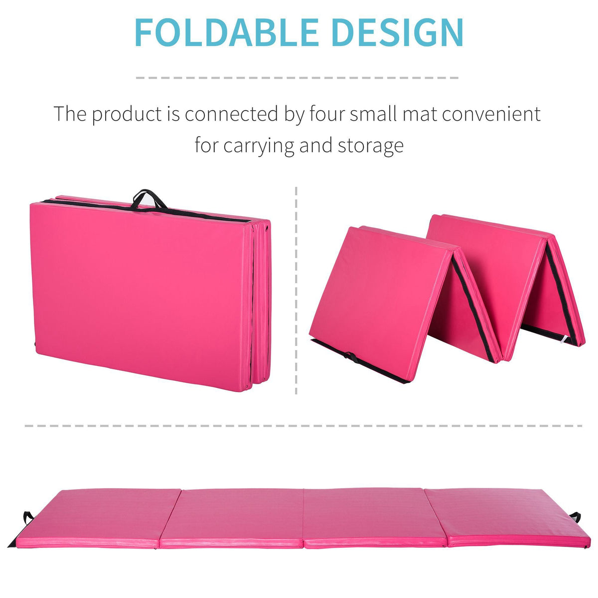 4'x10'x2" Folding Gymnastics Tumbling Mat, Exercise Mat with Carrying Handles for Yoga, MMA, Martial Arts, Dark Blue